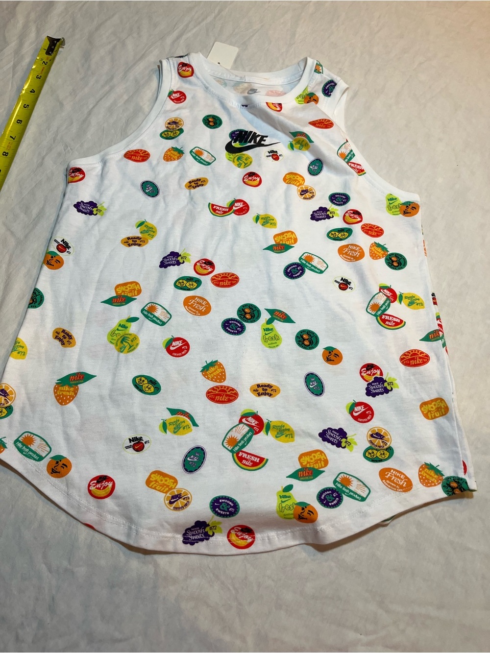 Nike White Fruit Sticker Print Tank Top youth size XL unisex NWOT